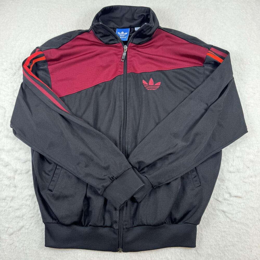 Adidas Originals Track Jacket Mens Size S Black Maroon Full Zip Trefoil Retro